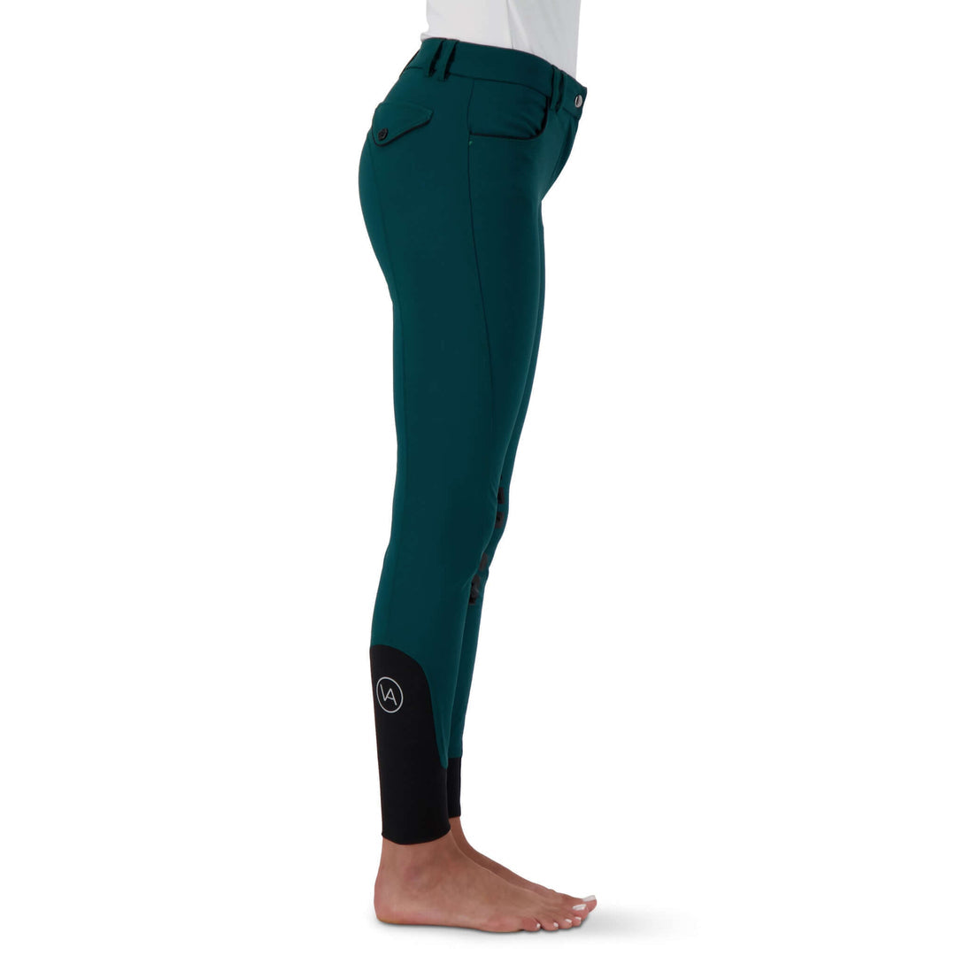 Vision Saddlery Vision Apparel Schooling Breech in vibrant green, front view showing comfortable fit and durable fabric.