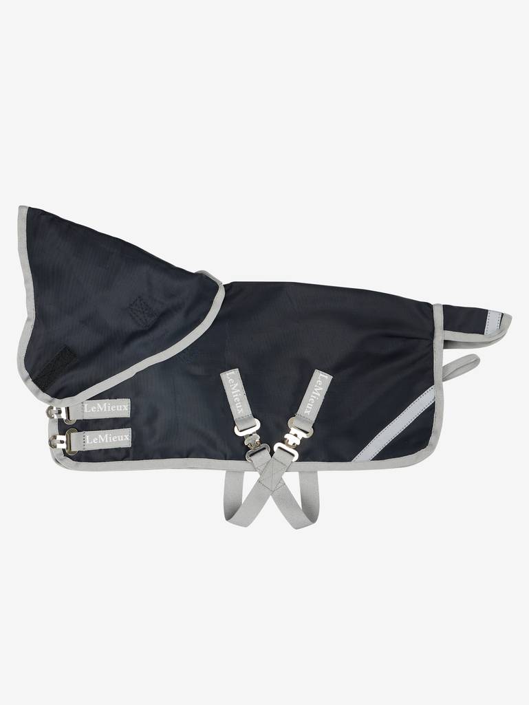 LeMieux Toy Pony Storm-Tek Turnout Blanket on a navy-colored toy horse showcasing weather-resistant fabric and secure fit.