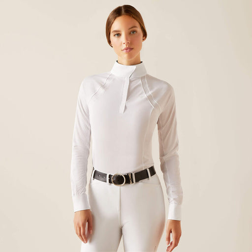 Ariat Women's Sunstopper 3.0 Long Sleeve Show Shirt - WHITE/TEA ROSE - Vision Saddlery