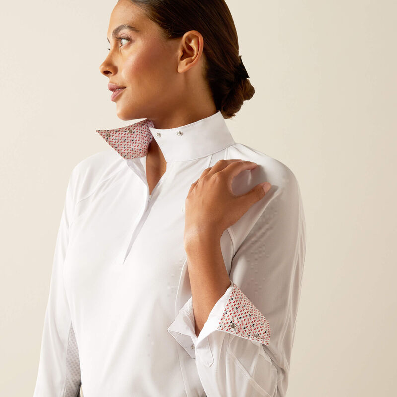 Ariat Women's Sunstopper 3.0 PRO Long Sleeve Show Shirt - WHITE/PRIMO TEAM - Vision Saddlery