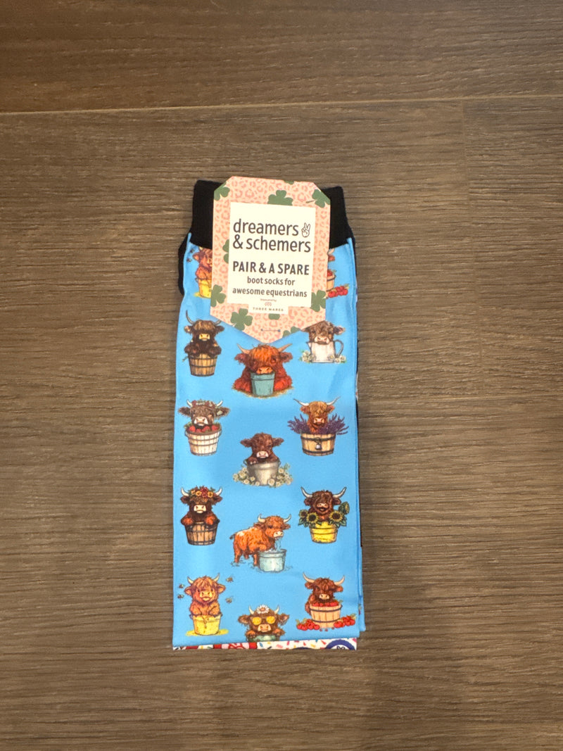 Dreamers & Schemers Boot Sock - Highland Cow - Vision Saddlery