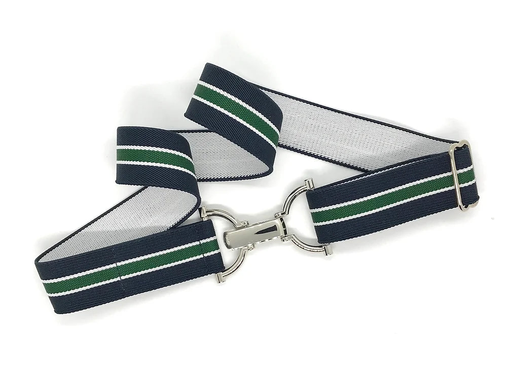 Bedford Jones Belt - Navy/Green/White Stripe with Silver D-Ring 1.5 ...