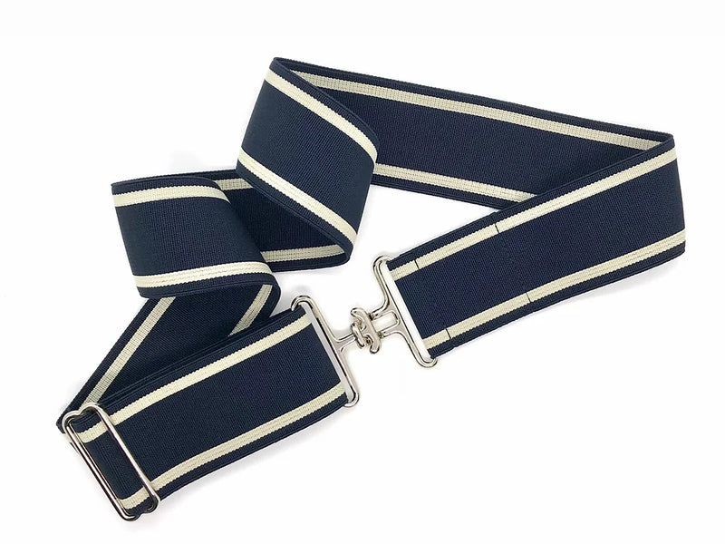 Bedford Jones Belt - Navy/Tan with Silver Surcingle 2.0" - Vision Saddlery