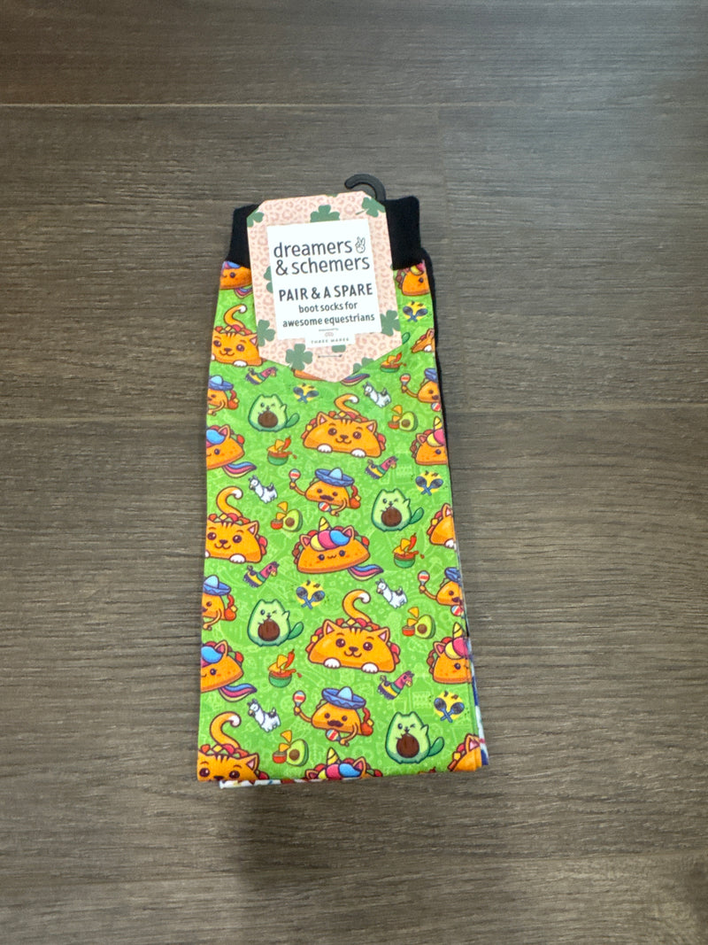 Dreamers & Schemers Boot Sock - Taco Cat - Vision Saddlery