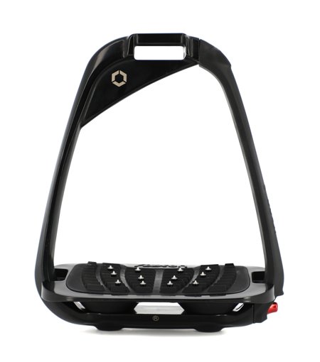 Flex-On Iron-S Inclined Ultra Grip Safety Stirrup for riding, featuring ergonomic design and enhanced grip for secure foot placement.