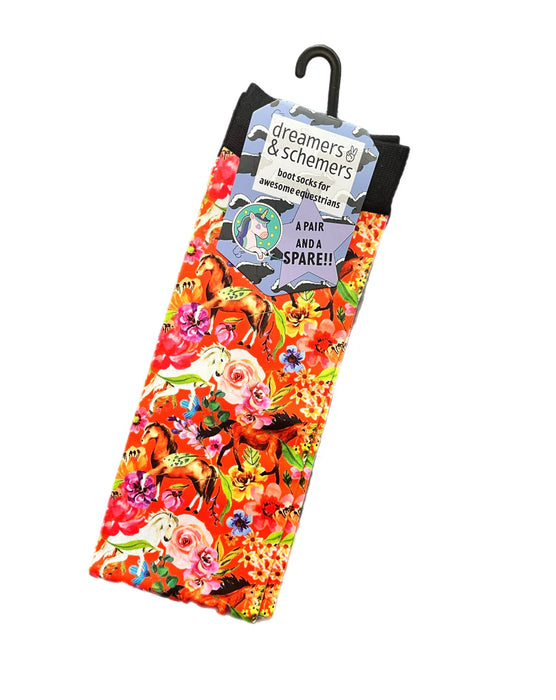 CLEARANCE Dreamers & Schemers Boot Sock - Orange Floral