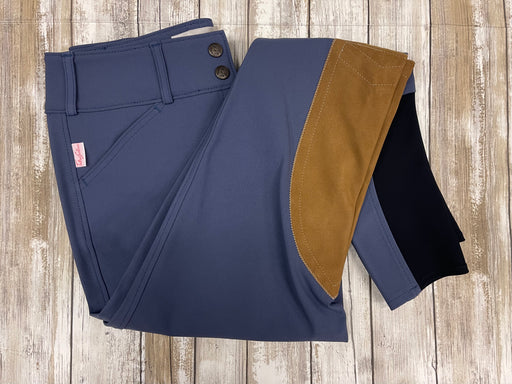 Tailored Sportsman Mid Rise Trophy Front Zip Boot Sock Breech - Periwinkle/Tan - Vision Saddlery