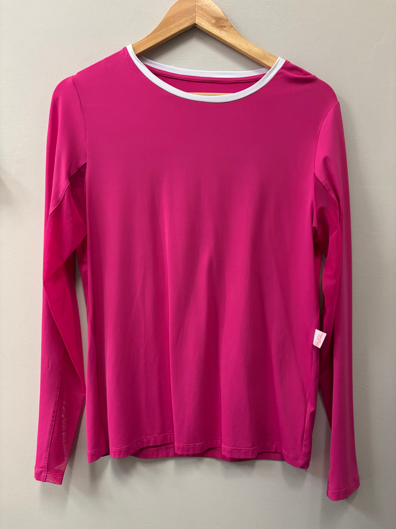 CLEARANCE-Tailored Sportsman Long Sleeve Icefil Crewneck - HOT PINK/WHITE - Vision Saddlery