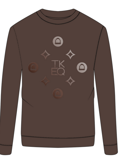 TKEQ monogram printed sweatshirt in two colors, featuring a casual pullover design with a stylish, branded graphic.