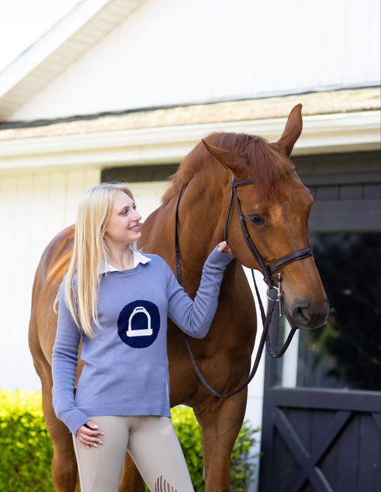 TKEQ "STIRRUP" Crewneck Sweater - Denim