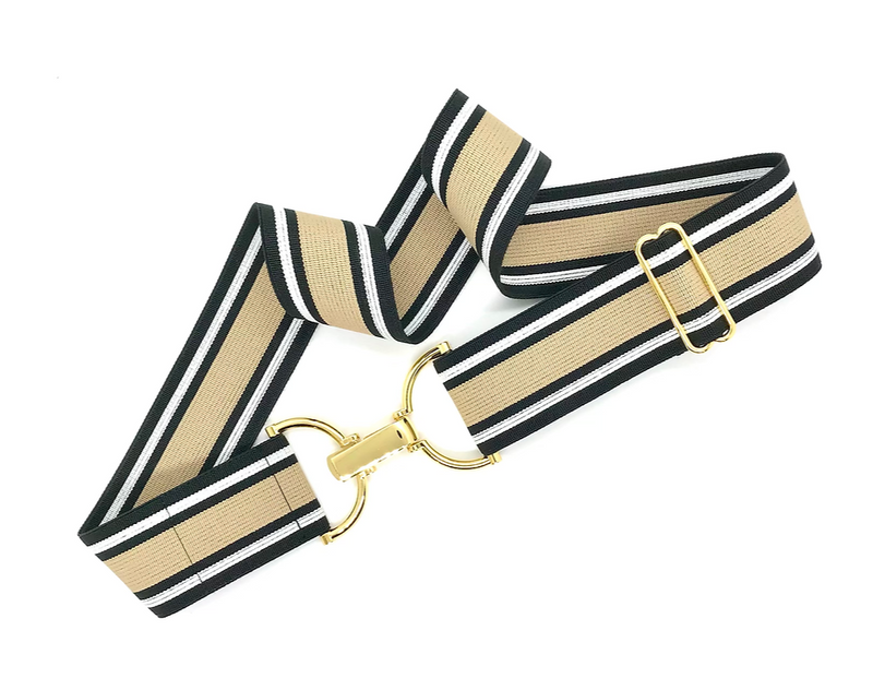 Bedford Jones Belt -Tan/Black/White with Gold D-Ring 2.0" - Vision Saddlery