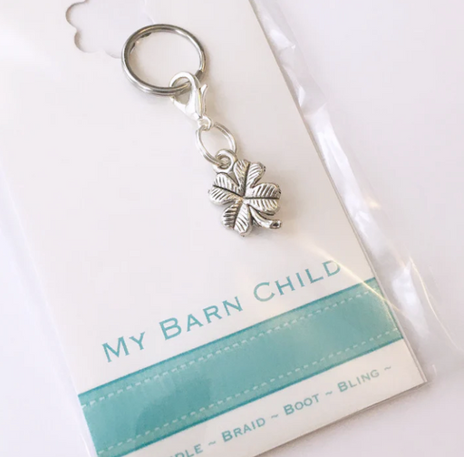 Silver My Barn Child bridle charm with maple leaf design, suitable for equestrian horse tack and accessories.