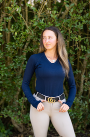 TKEQ Kennedy Seamless Long Sleeve 2.0  V-Neck - CLASSIC NAVY - Vision Saddlery