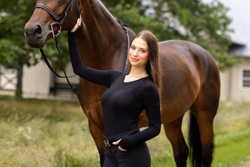 TKEQ Kennedy Seamless Long Sleeve 2.0  V-Neck - CLASSIC BLACK - Vision Saddlery