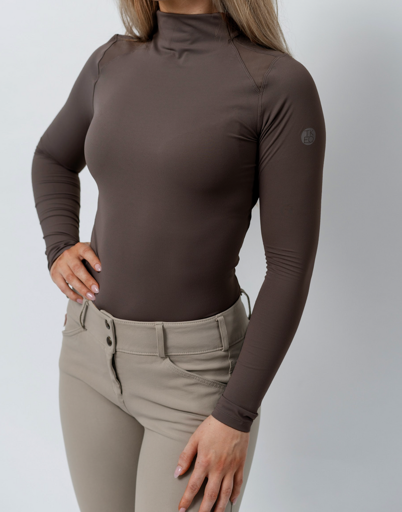 TKEQ the CHLOE High Collar Technical Top - ESPRESSO - Vision Saddlery