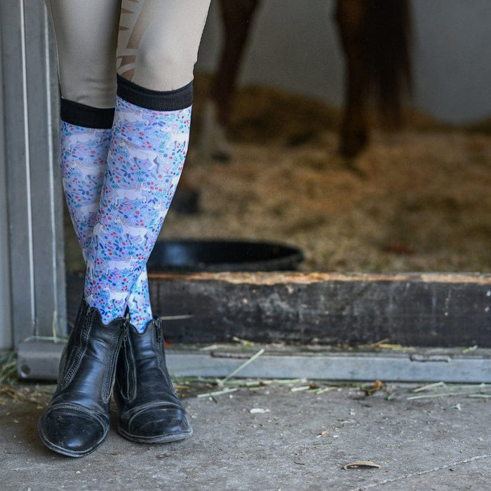 Dreamers & Schemers Boot Sock - All Pony White Ponies - Vision Saddlery