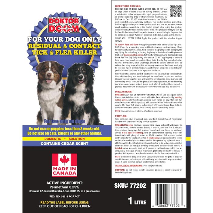 Doktor Doom Flea & Tick Spray for Dogs 1L - Vision Saddlery