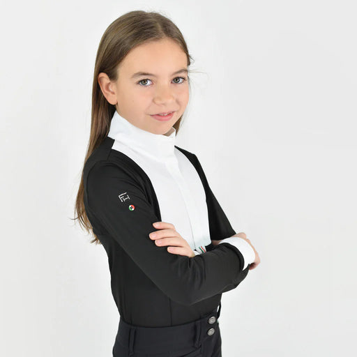 Black For Horses Ariella youth show shirt with a tailored fit and long sleeves, ideal for equestrian competitions.