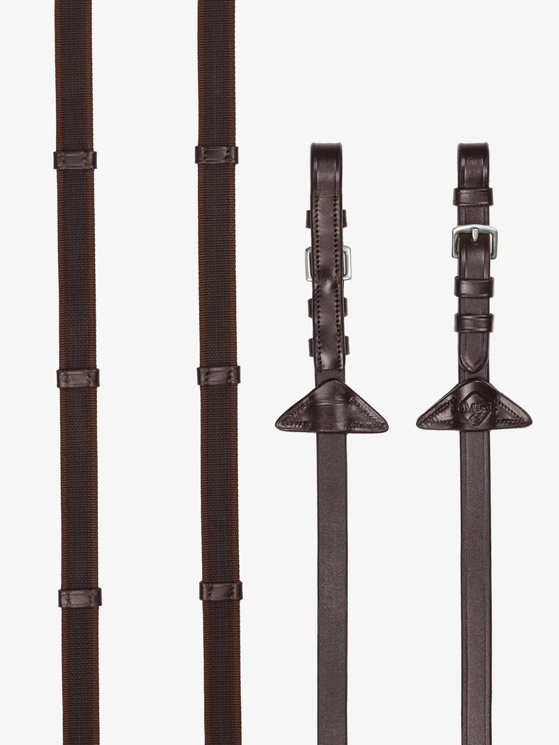 LeMieux rubber grip Continental reins in havana and silver with textured rubber grip for secure handling.
