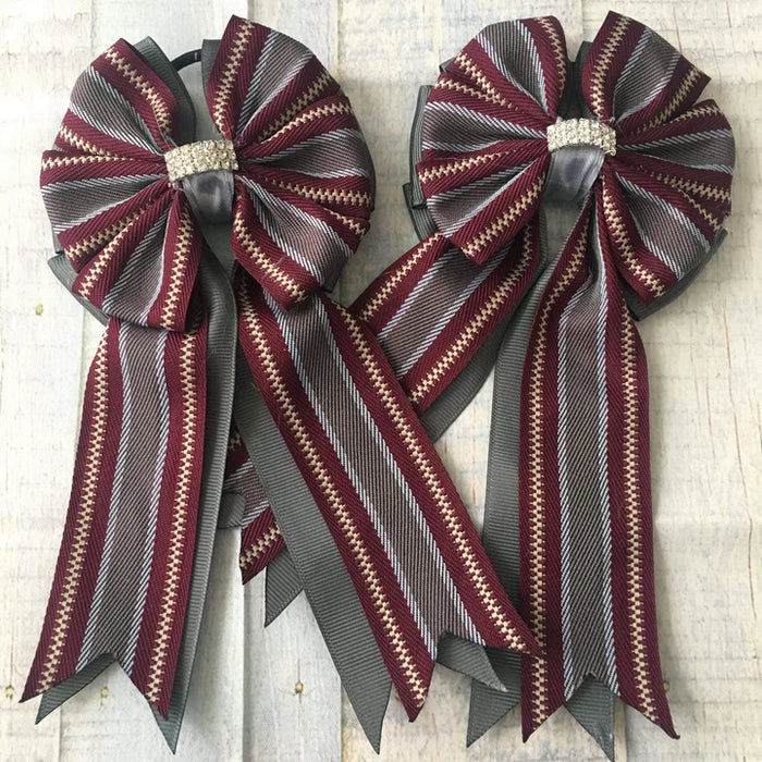 My Barn Child Show Bows - Hampton Stripe Merlot/Charcoal