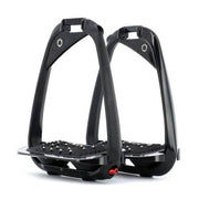 Flex-On Iron-S Inclined Ultra Grip Safety Stirrup showing the ergonomic design and ultra grip footbed for secure riding.