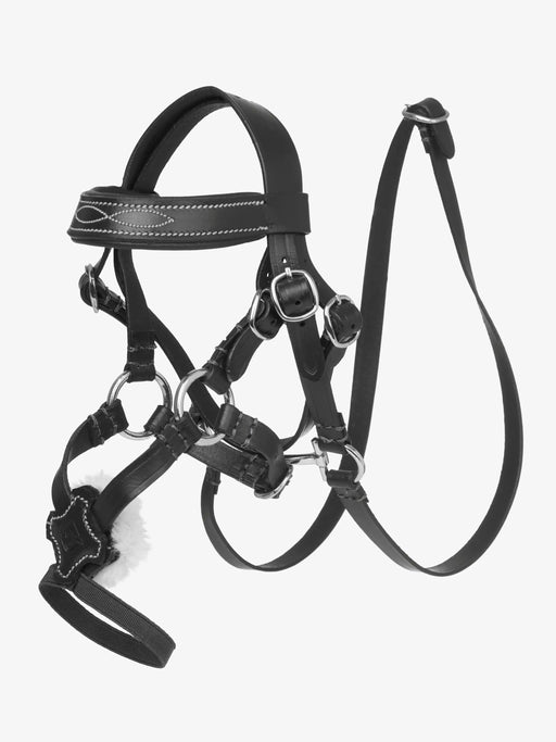 Black LeMieux Toy Pony Grackle Bridle with adjustable straps and metal buckles, designed for toy ponies.