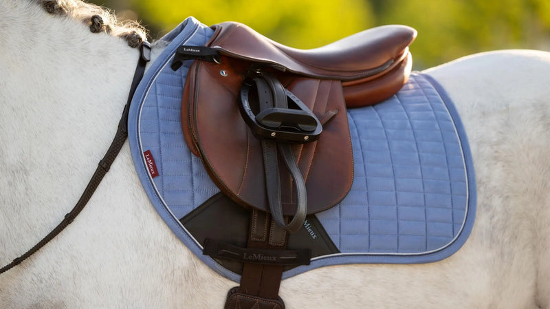 LeMieux Mini Suede Close Contact Square Saddle Pad Powder Blue - Vision Saddlery