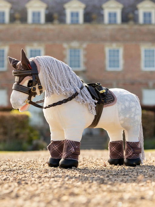 LeMieux Lemieux Toy Pony Heritage Fly Hood in Cocoa, a realistic toy horse accessory with detailed stitching and soft fabric.