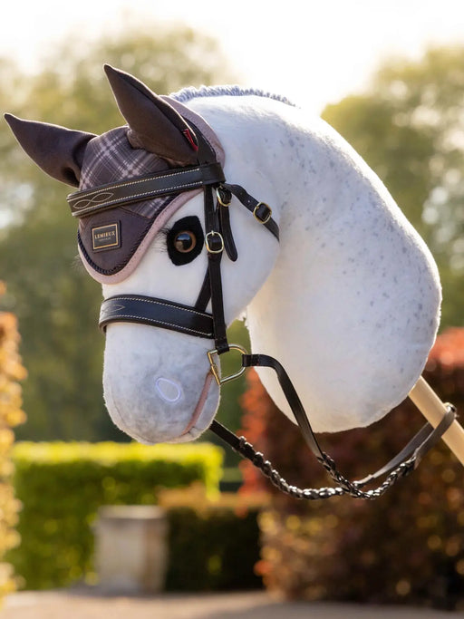 LeMieux Hobby Horse Heritage Fly Hood in cocoa color, lightweight fly protection with soft fabric and adjustable fit.