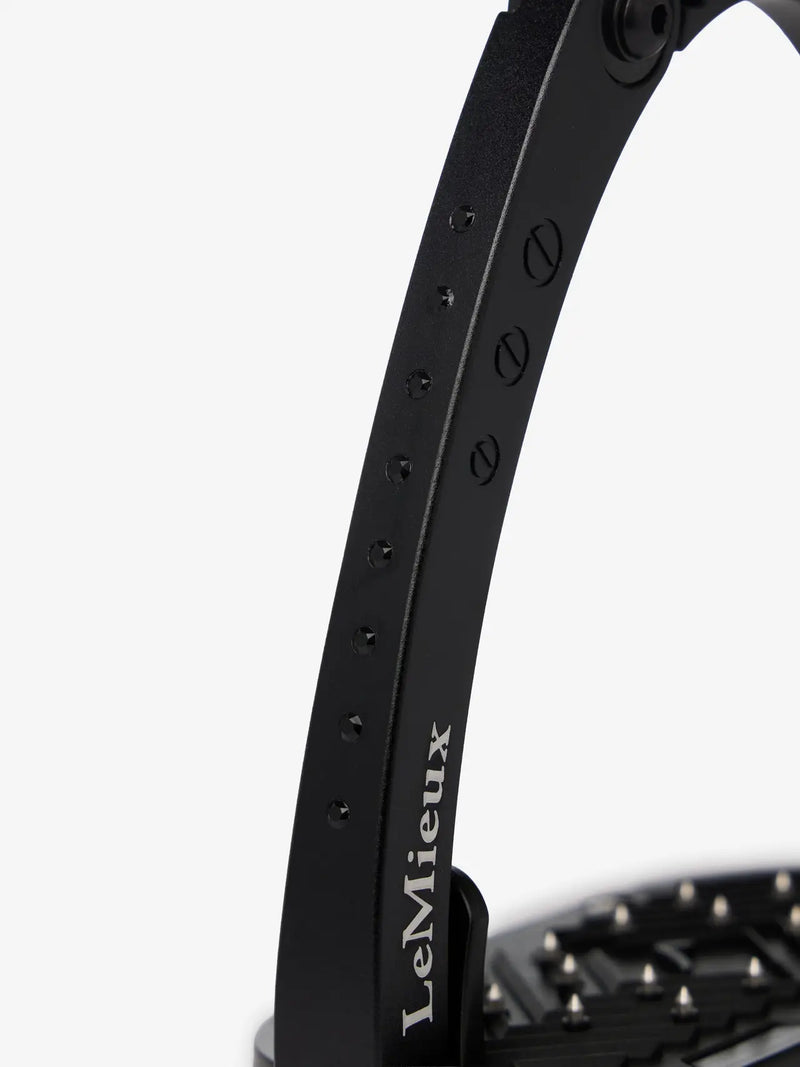 LeMieux Brilliance Vector Balance stirrup in black, lightweight riding stirrups with ergonomic design and safety features.