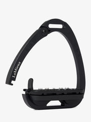 LeMieux Brilliance Vector Balance Stirrup in black, showing a close-up of the sleek, durable stirrup designed for riding comfort.