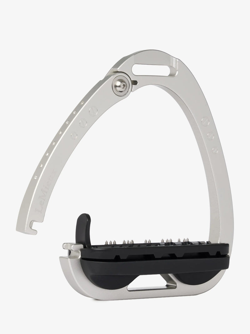 LeMieux Brilliance Vector Balance Stirrup in various colors, showcasing sleek aluminum design and ergonomic shape for riding comfort.