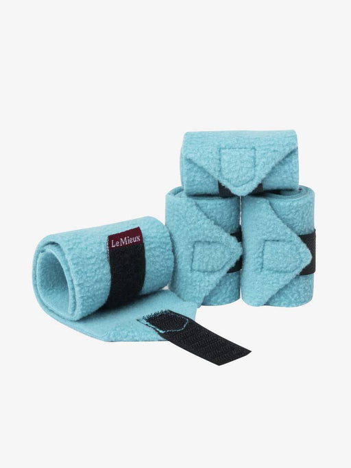 LeMieux toy pony polo bandages in azure blue, designed for miniature horses, featuring colorful and soft protective leg wraps.