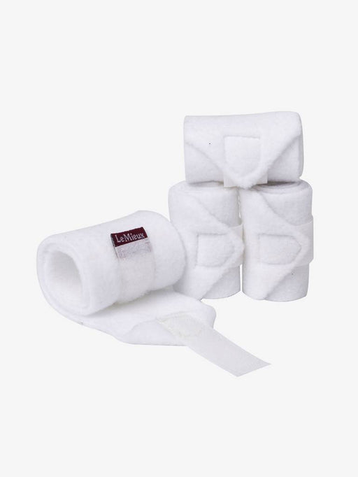 LeMieux Toy Pony Polo Bandages in white for toy horses, shown wrapped around a miniature horse's legs.