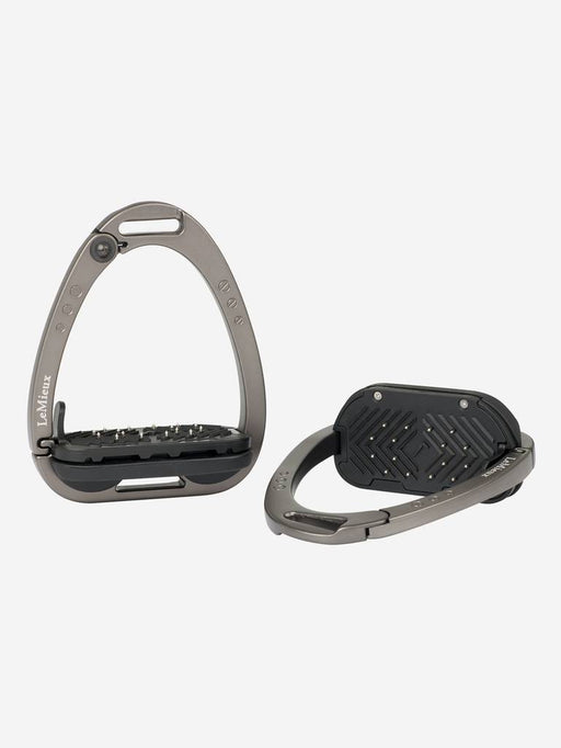 LeMieux Vector Balance Stirrup with 5-degree base, shown in various colors, designed for rider comfort and stability.