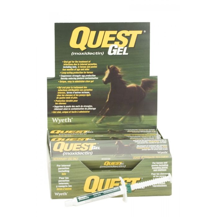 Ger-Ryan Quest Wormer 11.5g gel for effective worm control in livestock or pets, shown in a clear gel form.