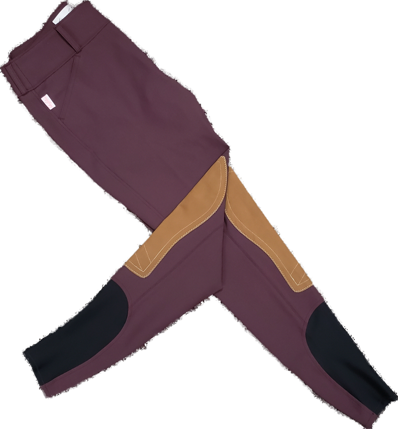Tailored Sportsman Low Rise Trophy Hunter Front Zip Boot Sock Breech - Bordeaux/Tan - Vision Saddlery