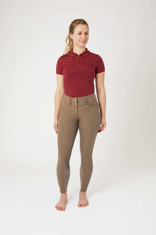 Horze Grand Prix Pro Ladies' High Waist Knee Patch Breeches - IRON GREY BROWN - Vision Saddlery