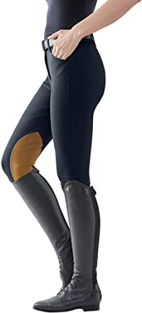 Tailored Sportsman Mid Rise Trophy Hunter Front Zip Breeches with Tan Knee Patch and Boot Socks - Black - Vision Saddlery