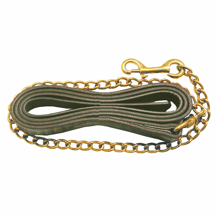Leather Lead with Brass Plated Chain-Havana - Vision Saddlery