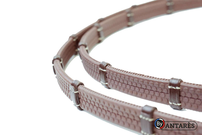 Antares Raised Fancy Rubber Reins with 7 Leather Loops - Vision Saddlery