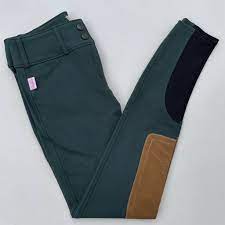 Tailored Sportsman Mid Rise Trophy Hunter Front Zip Boot Sock Breech - Black Forest Green w/ Tan - Vision Saddlery