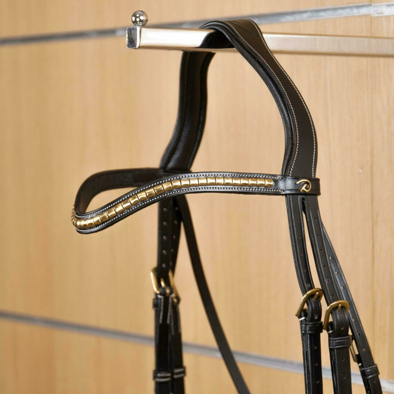Dy'on D Collection Brass Clincher Leather V-Shaped Browband - Vision Saddlery
