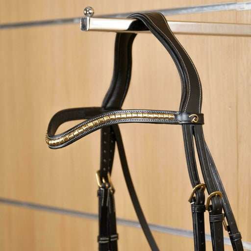 Dy'on D Collection Brass Clincher Leather V-Shaped Browband - Vision Saddlery