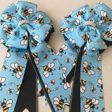 My Barn Child Show Bows - Blue Bumble Bees - Vision Saddlery